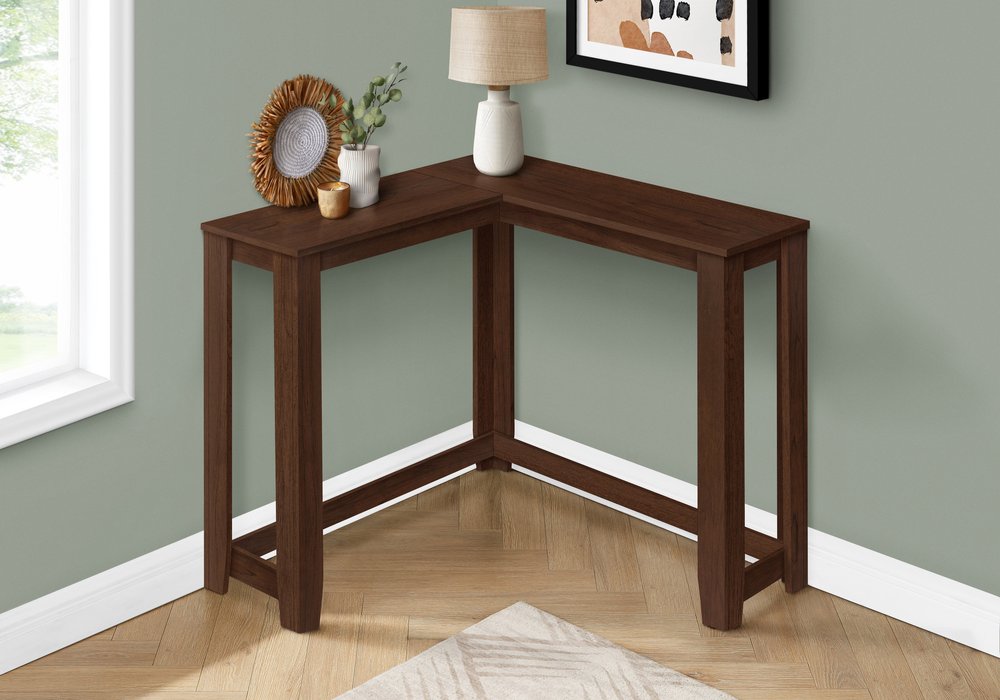36" Espresso Wood Distressed Corner Frame Console Table HomeRoots