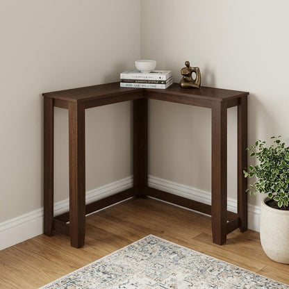 36" Espresso Wood Distressed Corner Frame Console Table HomeRoots