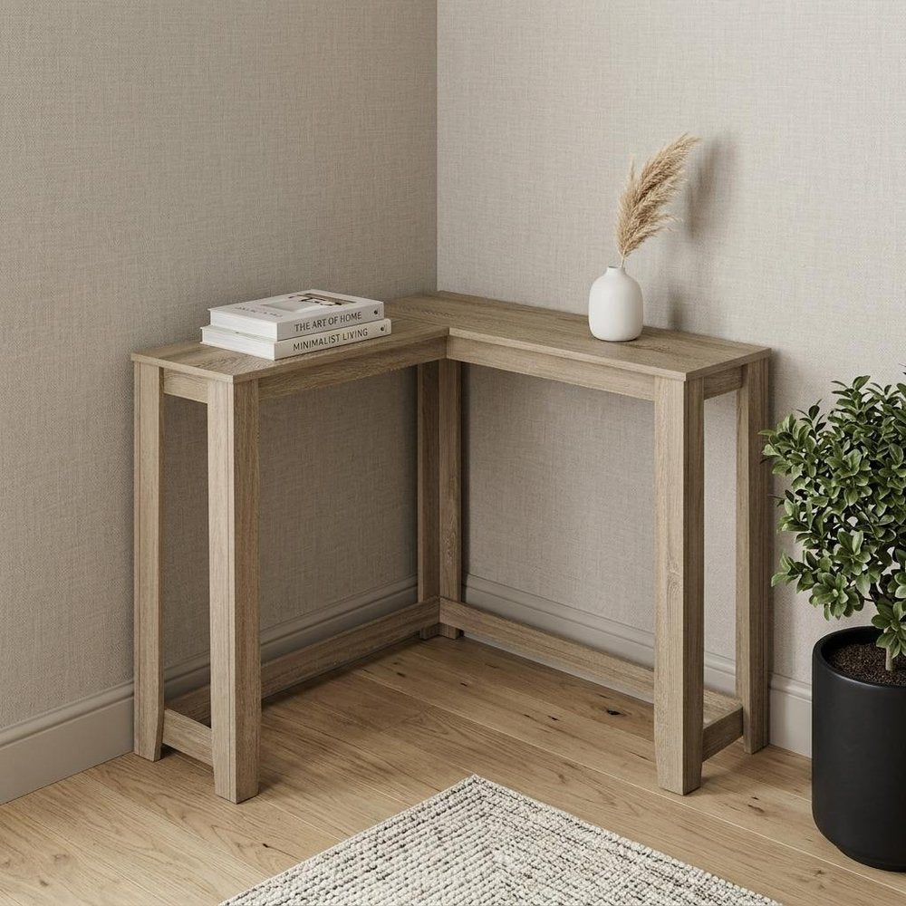 36" Espresso Wood Distressed Corner Frame Console Table HomeRoots