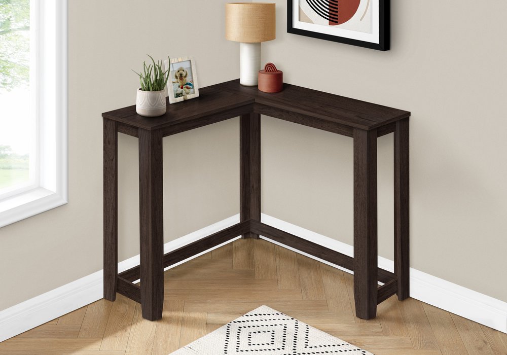 36" Espresso Wood Distressed Corner Frame Console Table HomeRoots