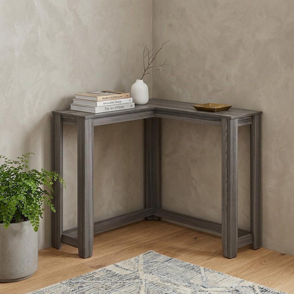 36" Espresso Wood Distressed Corner Frame Console Table HomeRoots