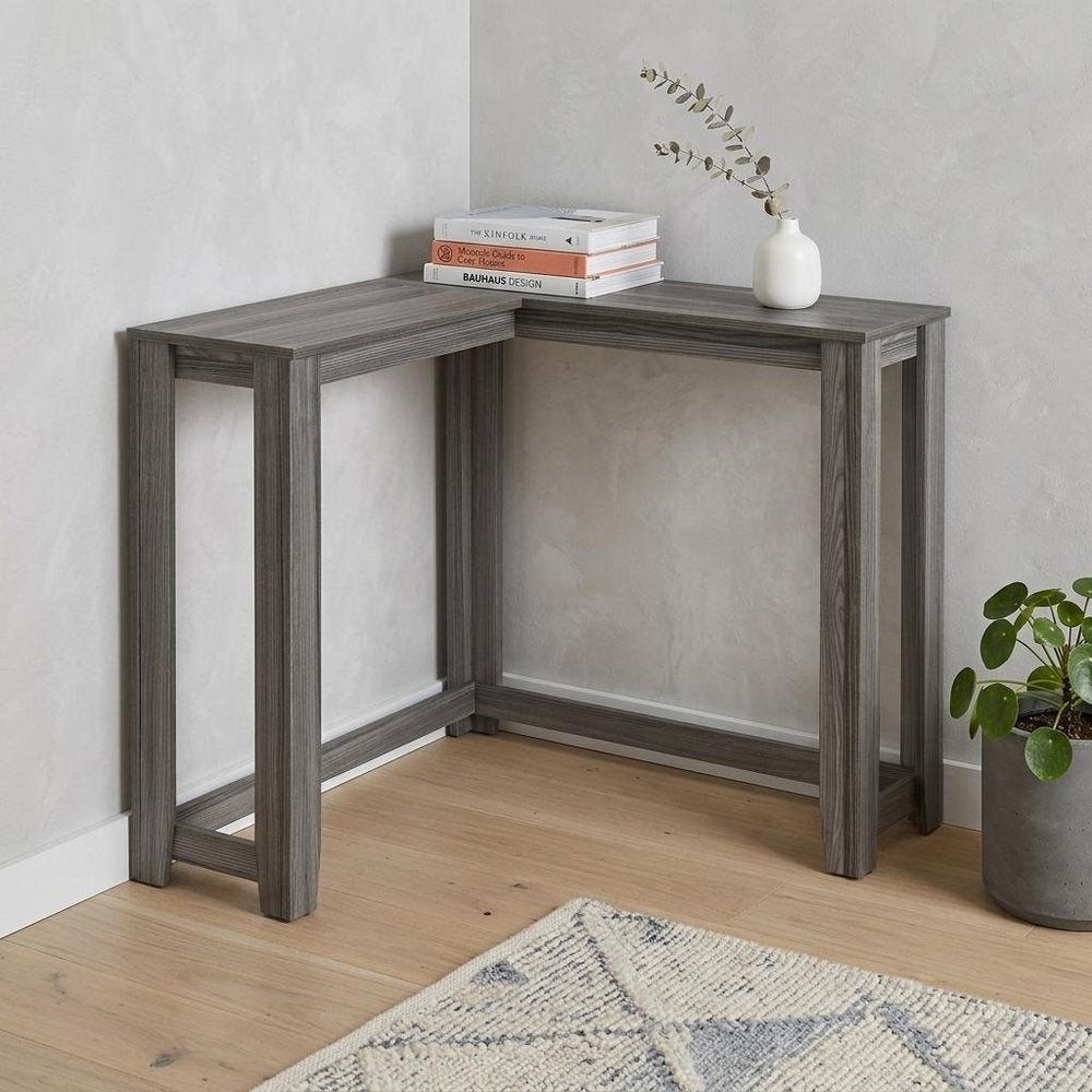 36" Espresso Wood Distressed Corner Frame Console Table HomeRoots