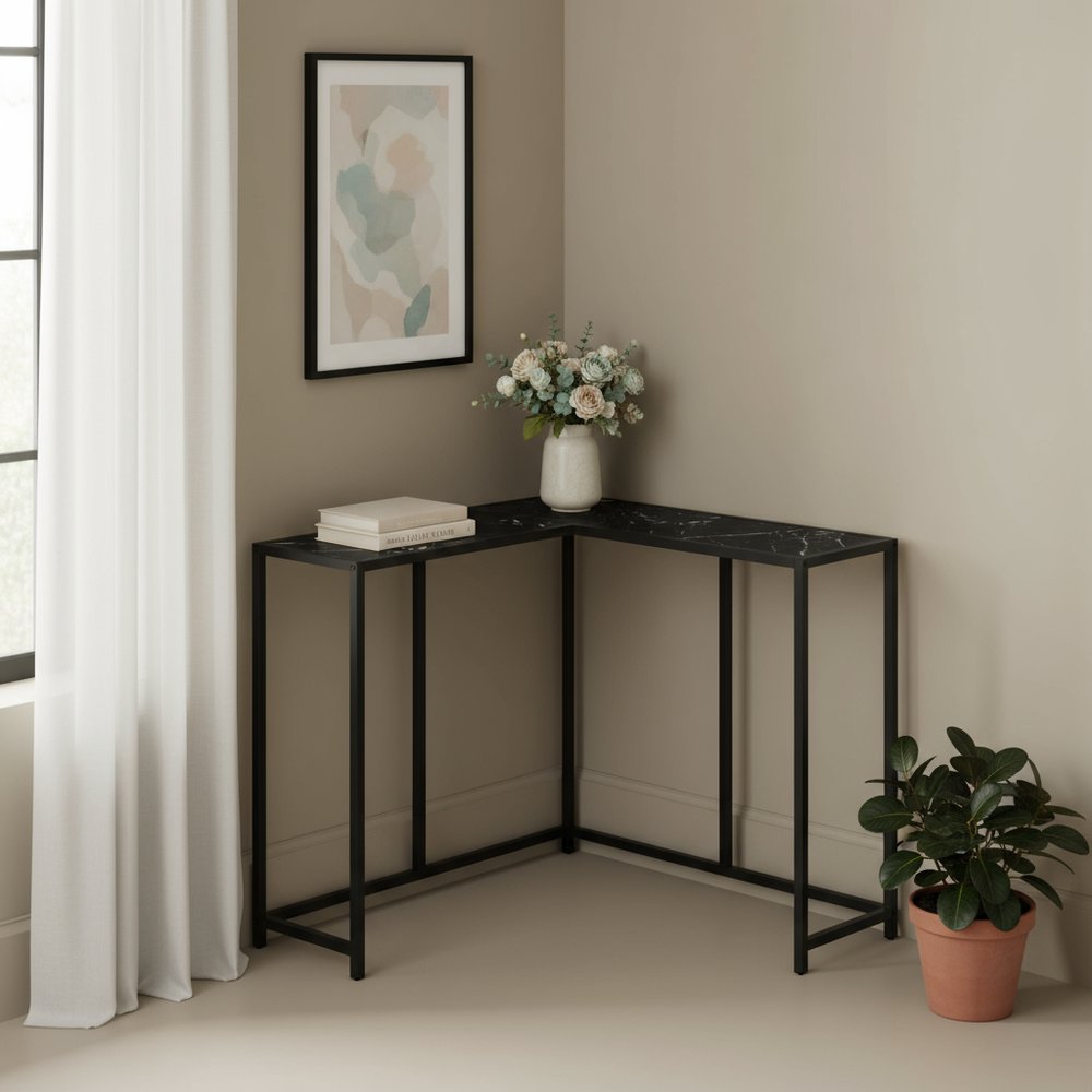 32" Black Laminate and Iron Frame End Table HomeRoots