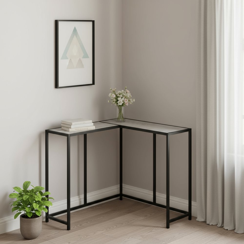 36" Gray and Black Wood and Metal Frame Console Table — view 1