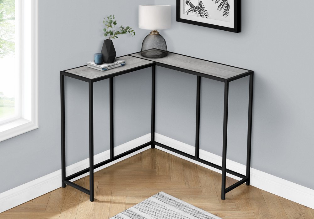 36" Gray and Black Wood and Metal Frame Console Table HomeRoots