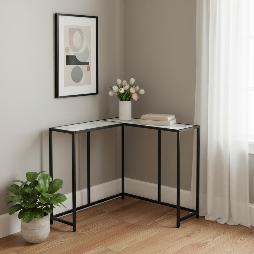 36" Gray and Black Wood and Metal Frame Console Table HomeRoots