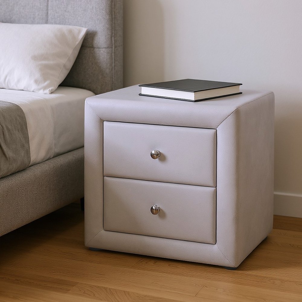 21" Light Gray Wood Two Drawer Nightstand HomeRoots