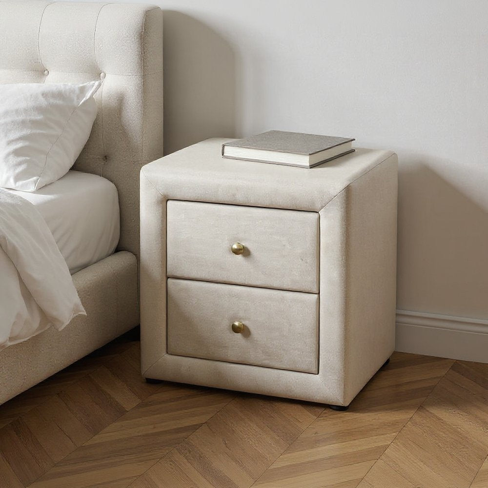21" Beige Wood Two Drawer Nightstand HomeRoots