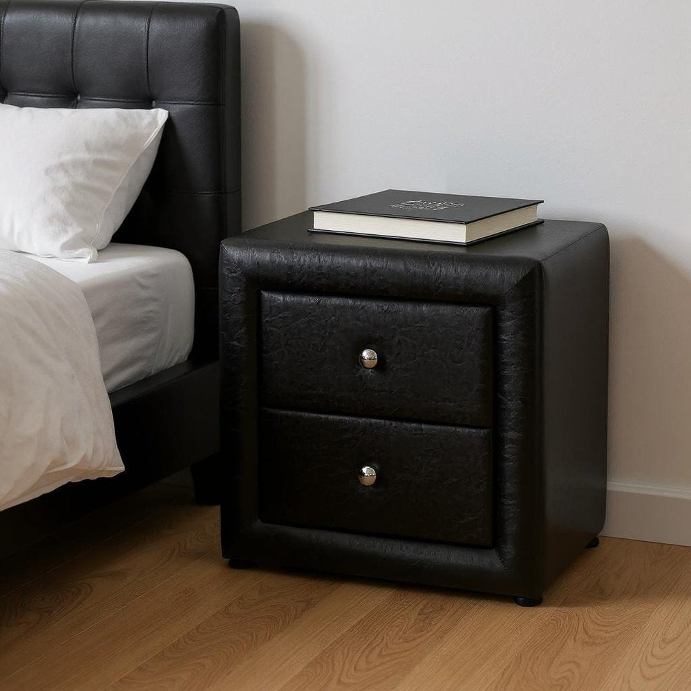 21" Black Wood Two Drawer Nightstand HomeRoots