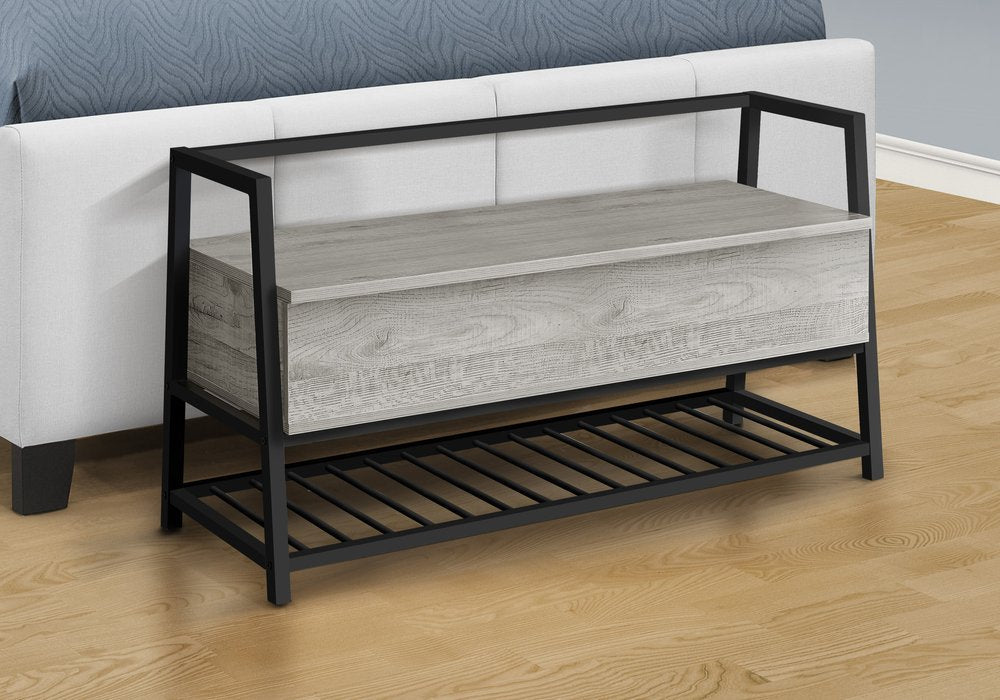 42" Gray And Black Bench With Flip top HomeRoots