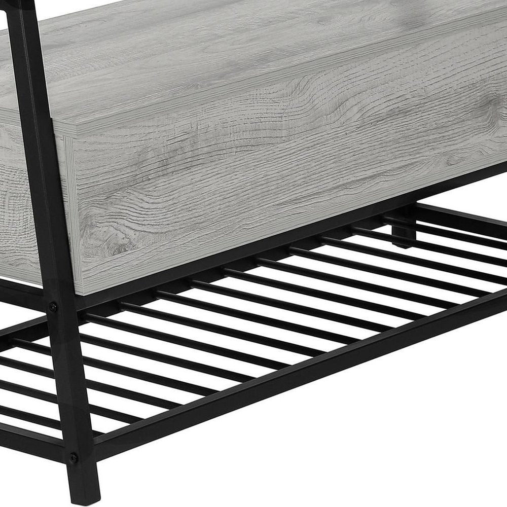 42" Gray And Black Bench With Flip top HomeRoots