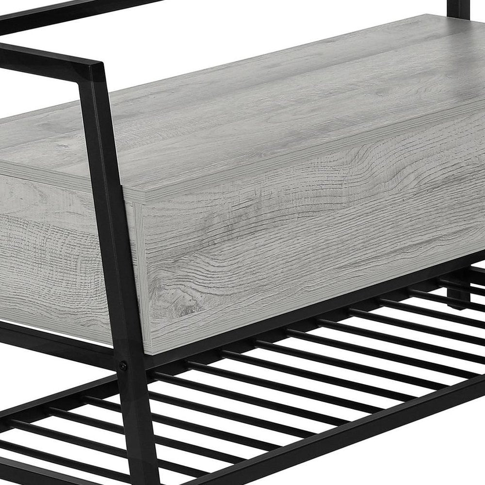 42" Gray And Black Bench With Flip top HomeRoots
