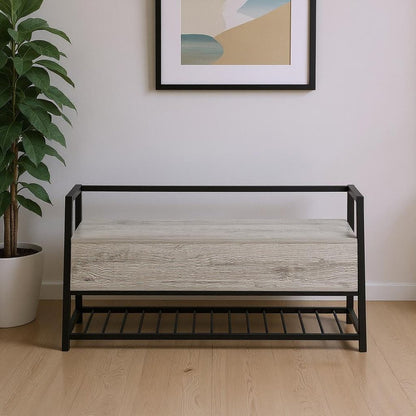 42" Gray And Black Bench With Flip top HomeRoots