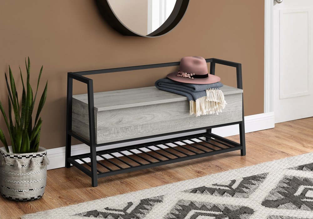 42" Gray And Black Bench With Flip top HomeRoots