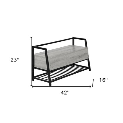 42" Gray And Black Bench With Flip top HomeRoots