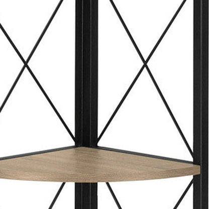 59" Taupe Metal Corner Bookcase HomeRoots