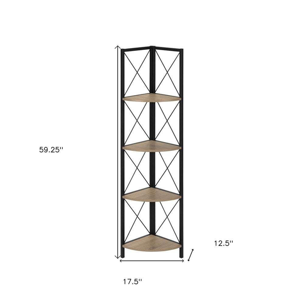 59" Taupe Metal Corner Bookcase HomeRoots