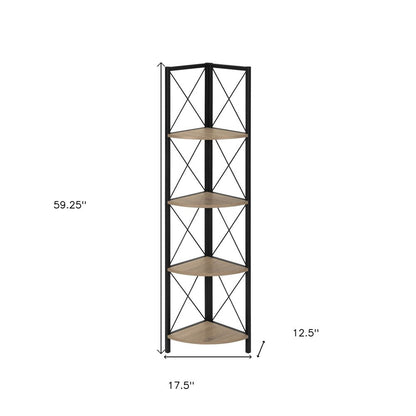59" Taupe Metal Corner Bookcase HomeRoots