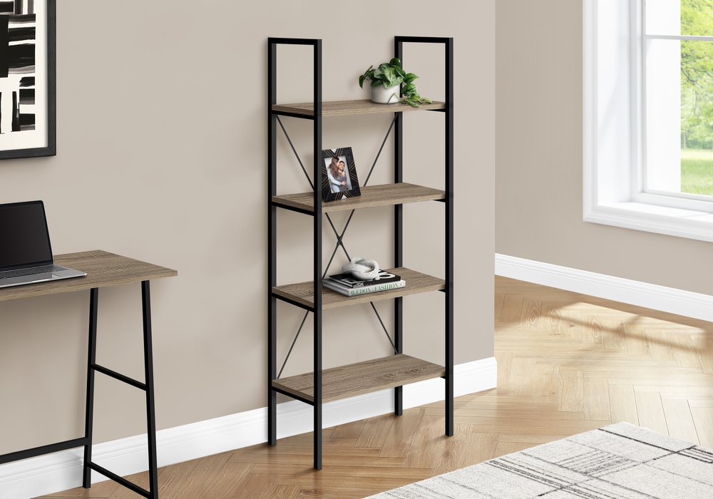 48" Taupe Metal and Wood Four Tier Etagere Bookcase HomeRoots