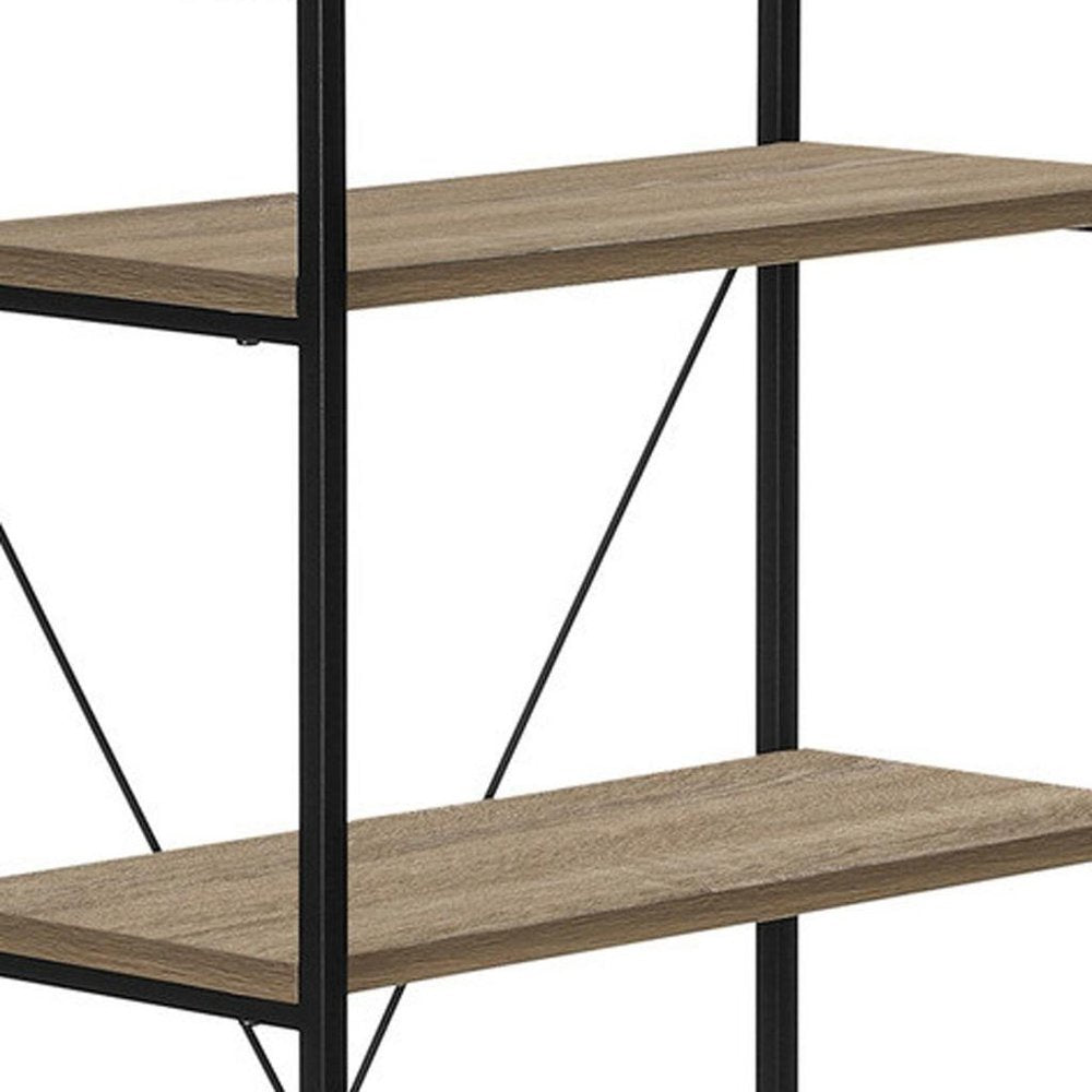 48" Taupe Metal and Wood Four Tier Etagere Bookcase — view 9