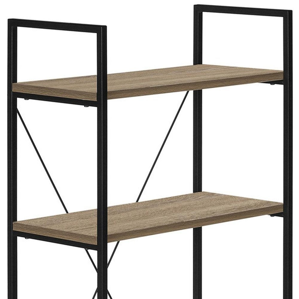48" Taupe Metal and Wood Four Tier Etagere Bookcase HomeRoots