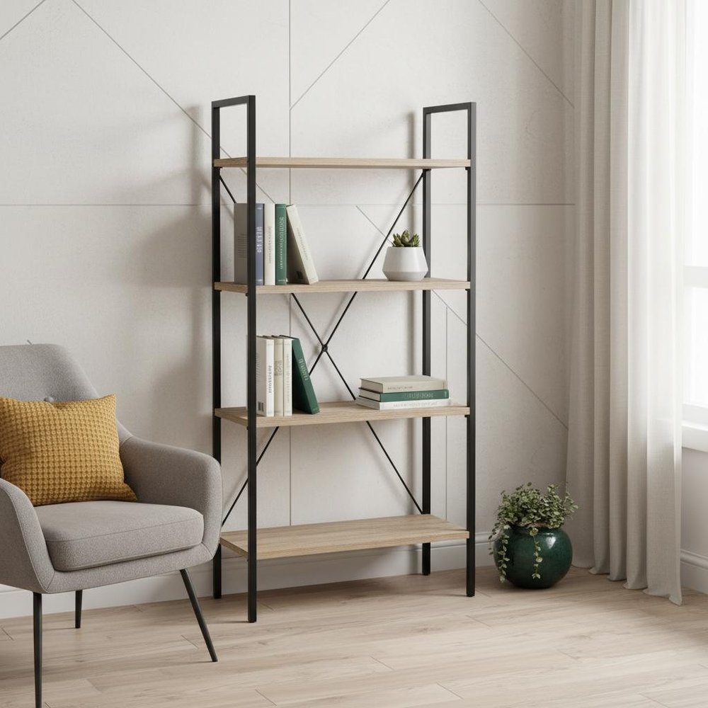 48" Taupe Metal and Wood Four Tier Etagere Bookcase HomeRoots