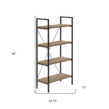 48" Taupe Metal and Wood Four Tier Etagere Bookcase HomeRoots