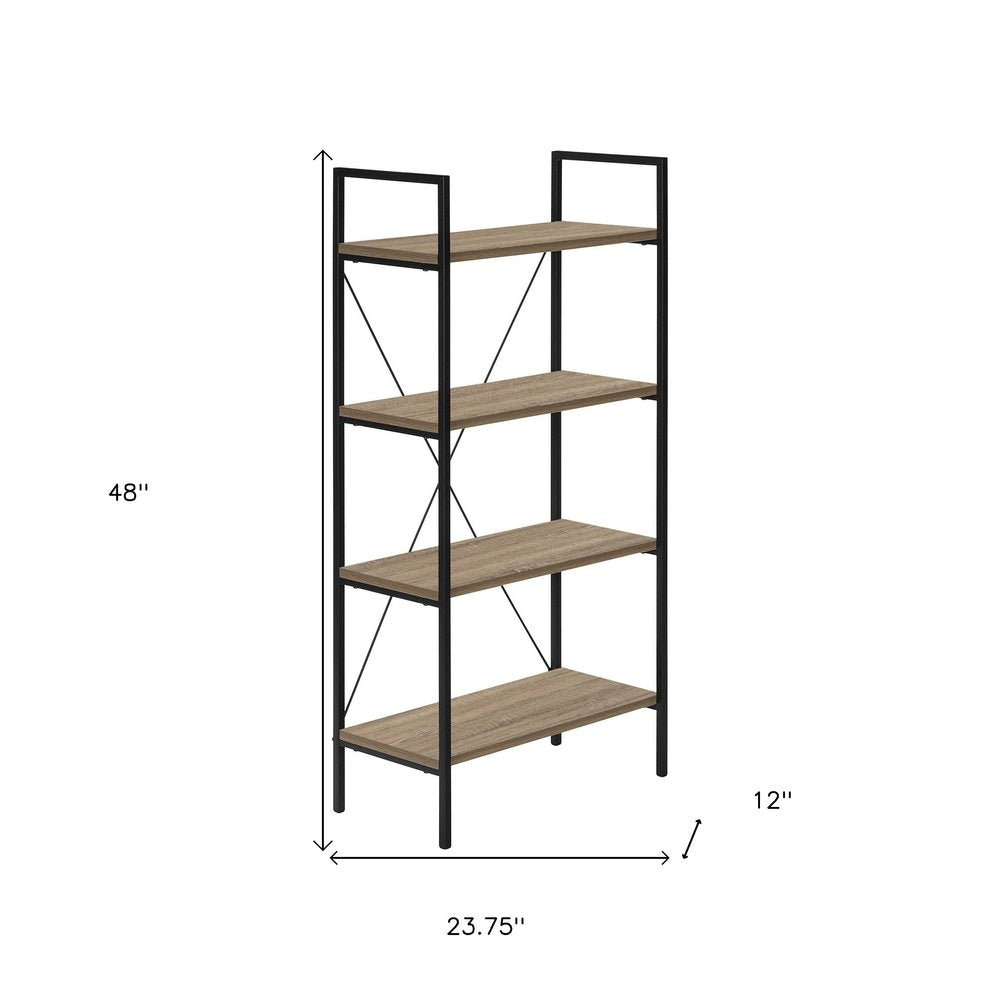 48" Taupe Metal and Wood Four Tier Etagere Bookcase — view 1