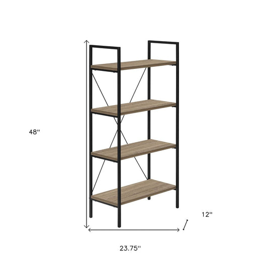 48" Taupe Metal and Wood Four Tier Etagere Bookcase