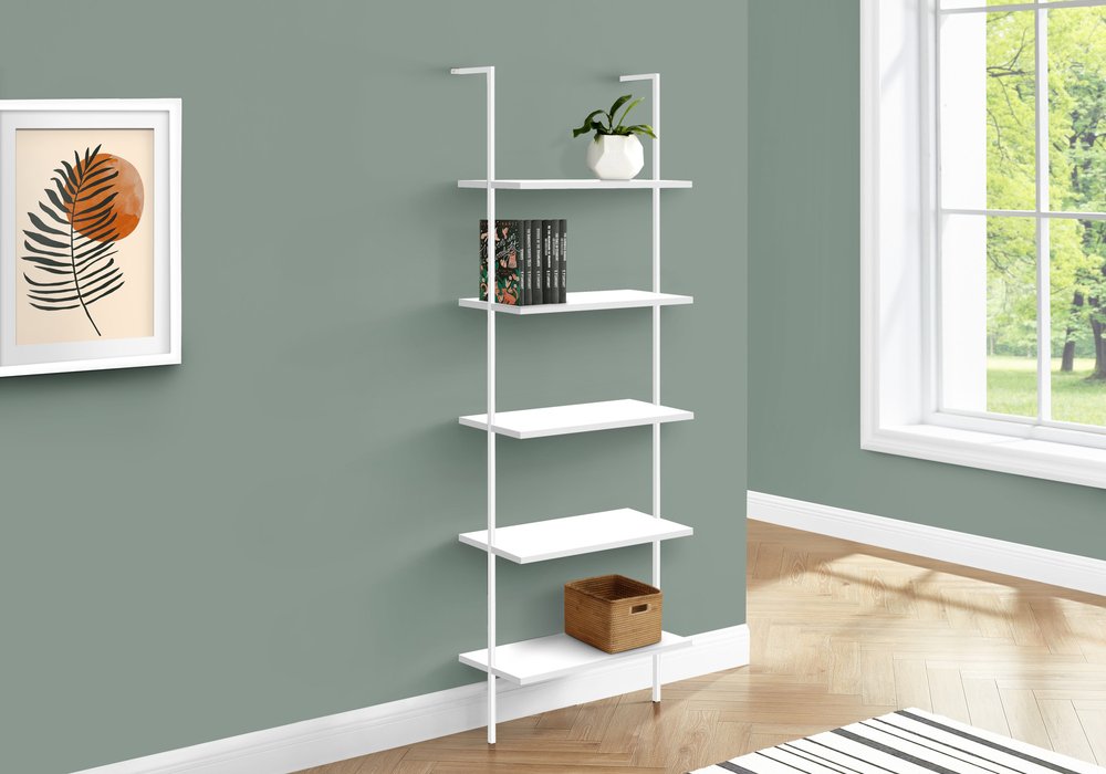 72" White Metal and Wood Five Tier Bookcase HomeRoots