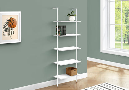 72" White Metal and Wood Five Tier Bookcase