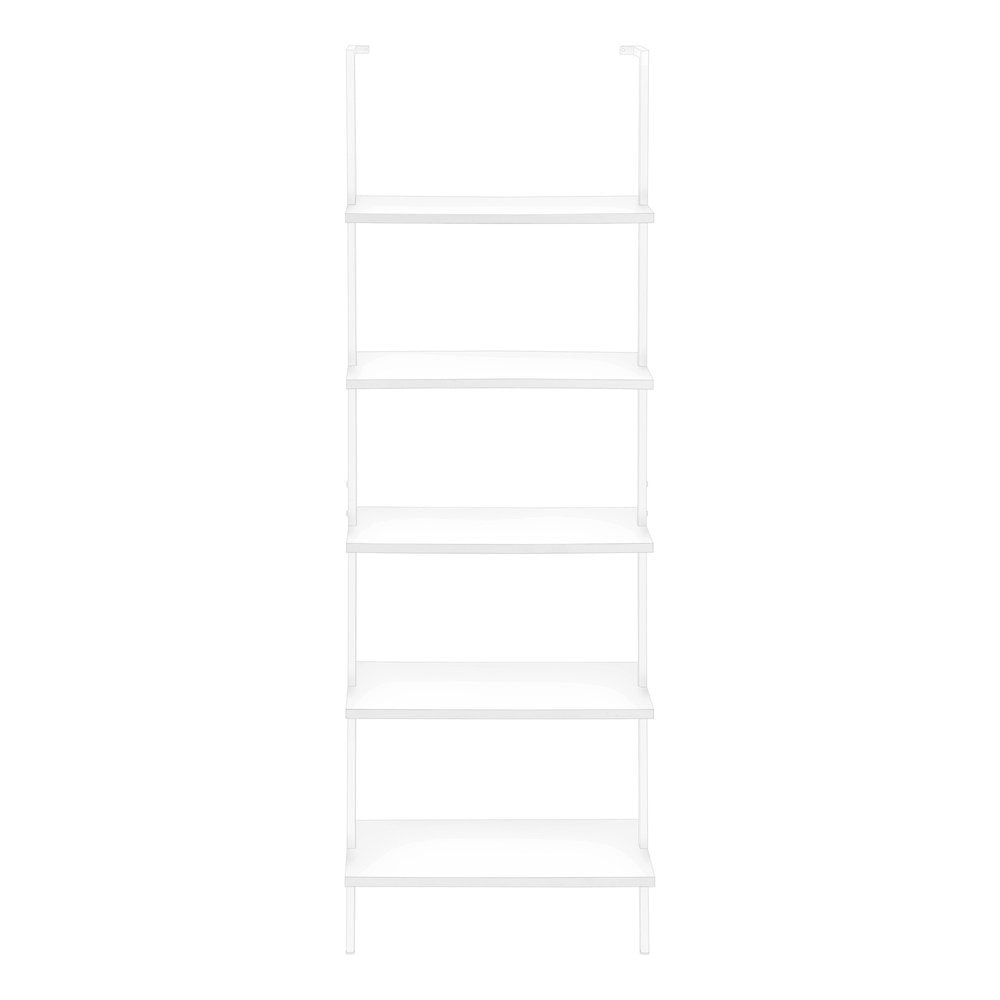 72" White Metal and Wood Five Tier Bookcase — view 3