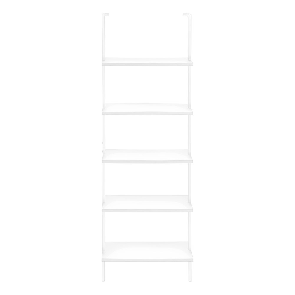 72" White Metal and Wood Five Tier Bookcase