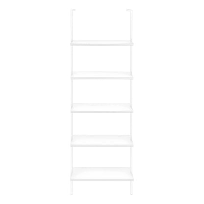 72" White Metal and Wood Five Tier Bookcase