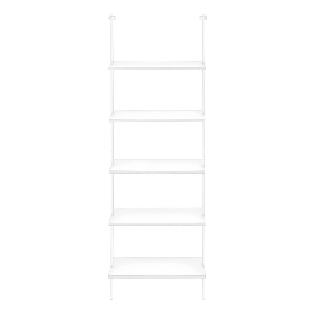 72" White Metal and Wood Five Tier Bookcase — view 4