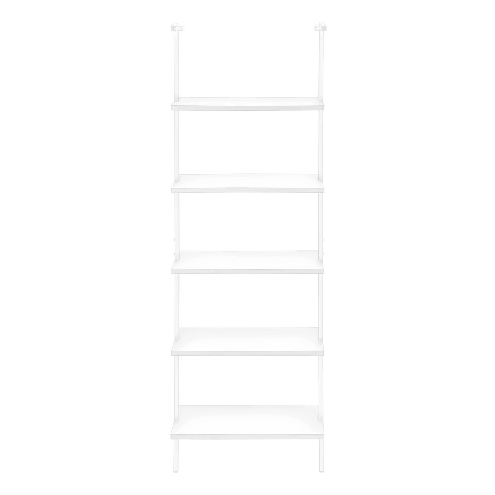 72" White Metal and Wood Five Tier Bookcase