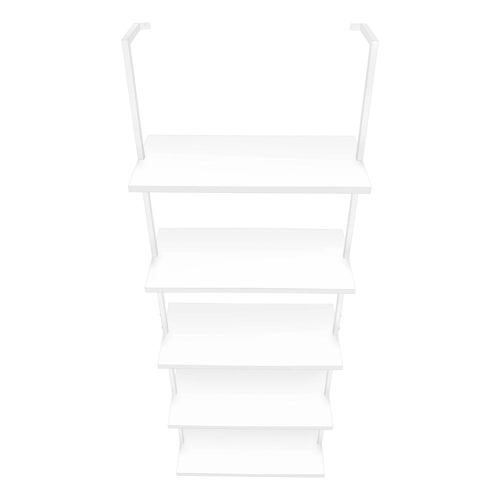 72" White Metal and Wood Five Tier Bookcase — view 7