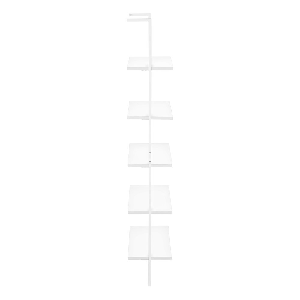 72" White Metal and Wood Five Tier Bookcase — view 5