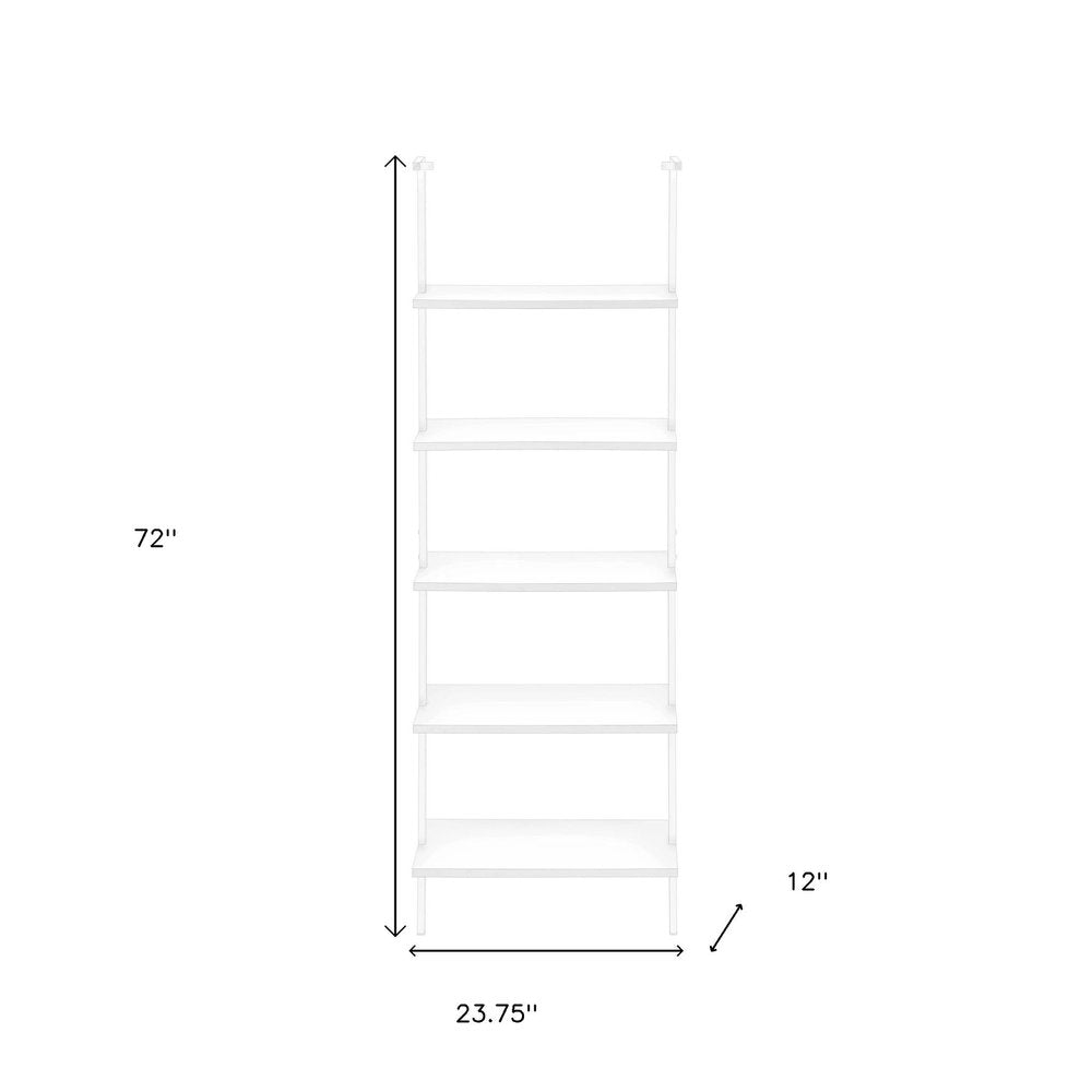 72" White Metal and Wood Five Tier Bookcase — view 12