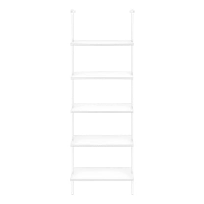 72" White Metal and Wood Five Tier Bookcase