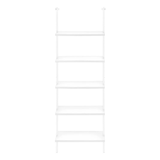 72" White Metal and Wood Five Tier Bookcase