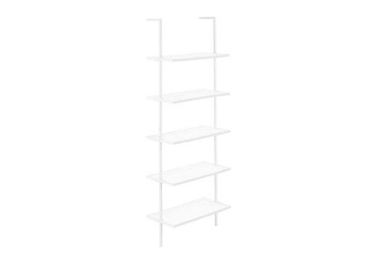 72" White Metal and Wood Five Tier Bookcase