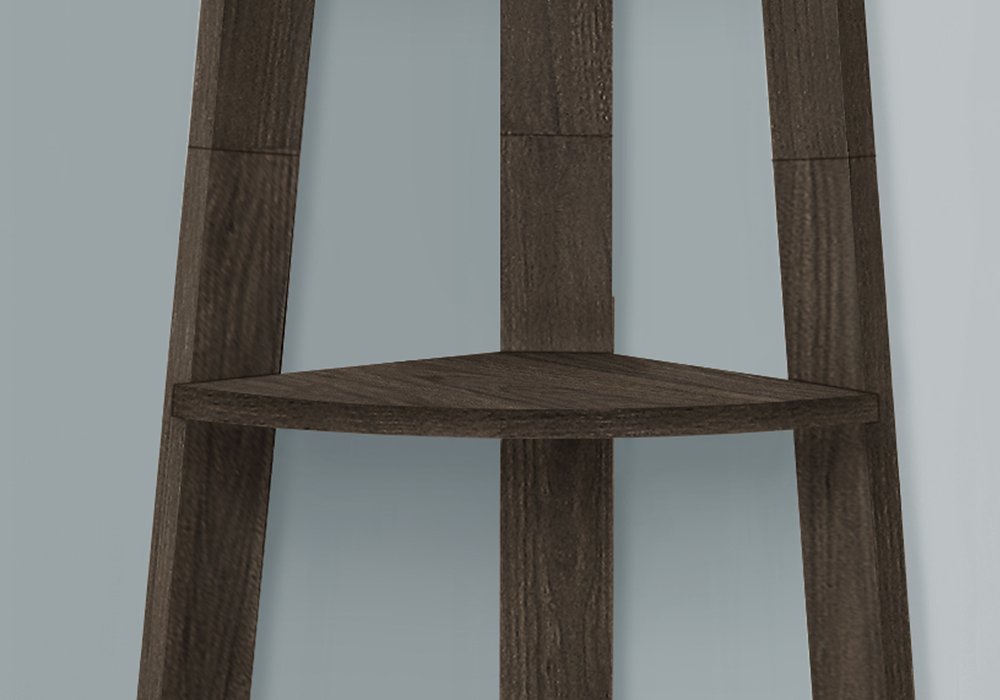 71" Oak Particle Board and Wood Five Tier Corner Bookcase HomeRoots
