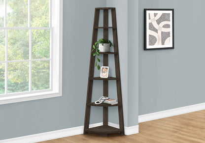 71" Oak Particle Board and Wood Five Tier Corner Bookcase HomeRoots