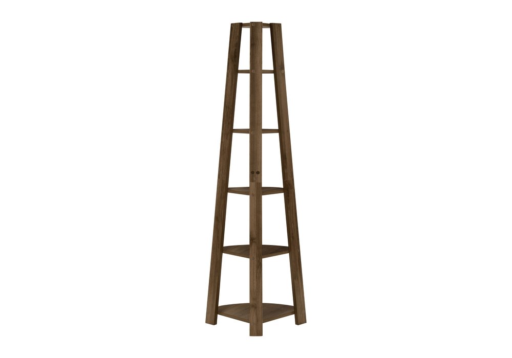 71" Dark Brown Wood Five Tier Corner Bookcase HomeRoots