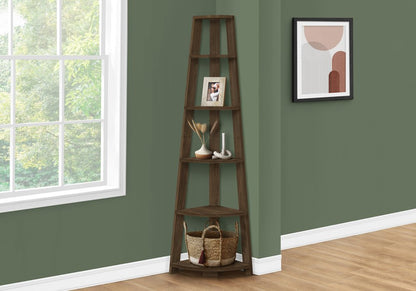 71" Dark Brown Wood Five Tier Corner Bookcase HomeRoots