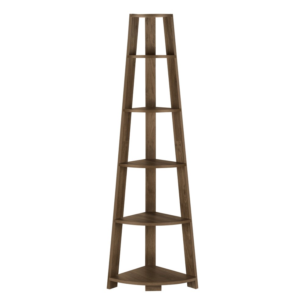 71" Dark Brown Wood Five Tier Corner Bookcase HomeRoots