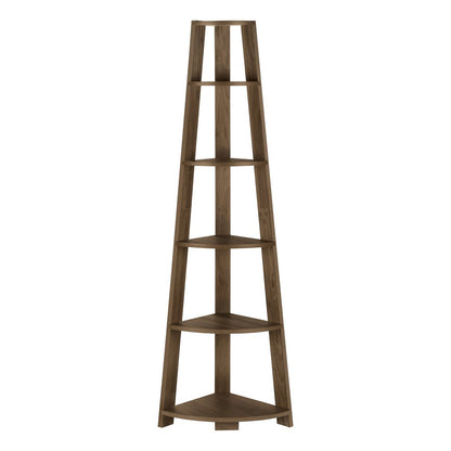 71" Dark Brown Wood Five Tier Corner Bookcase HomeRoots