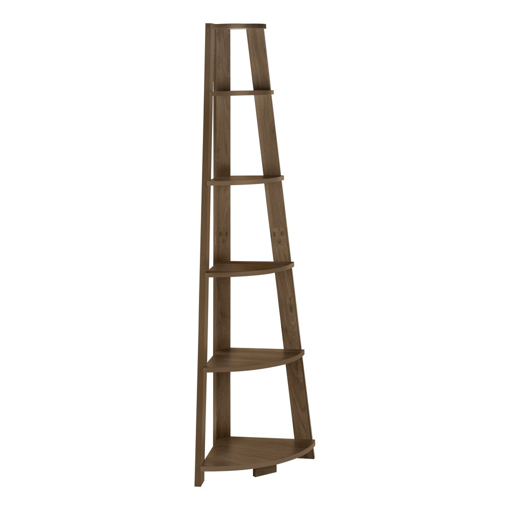 71" Dark Brown Wood Five Tier Corner Bookcase HomeRoots