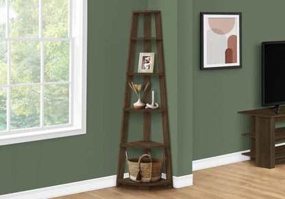 71" Dark Brown Wood Five Tier Corner Bookcase HomeRoots